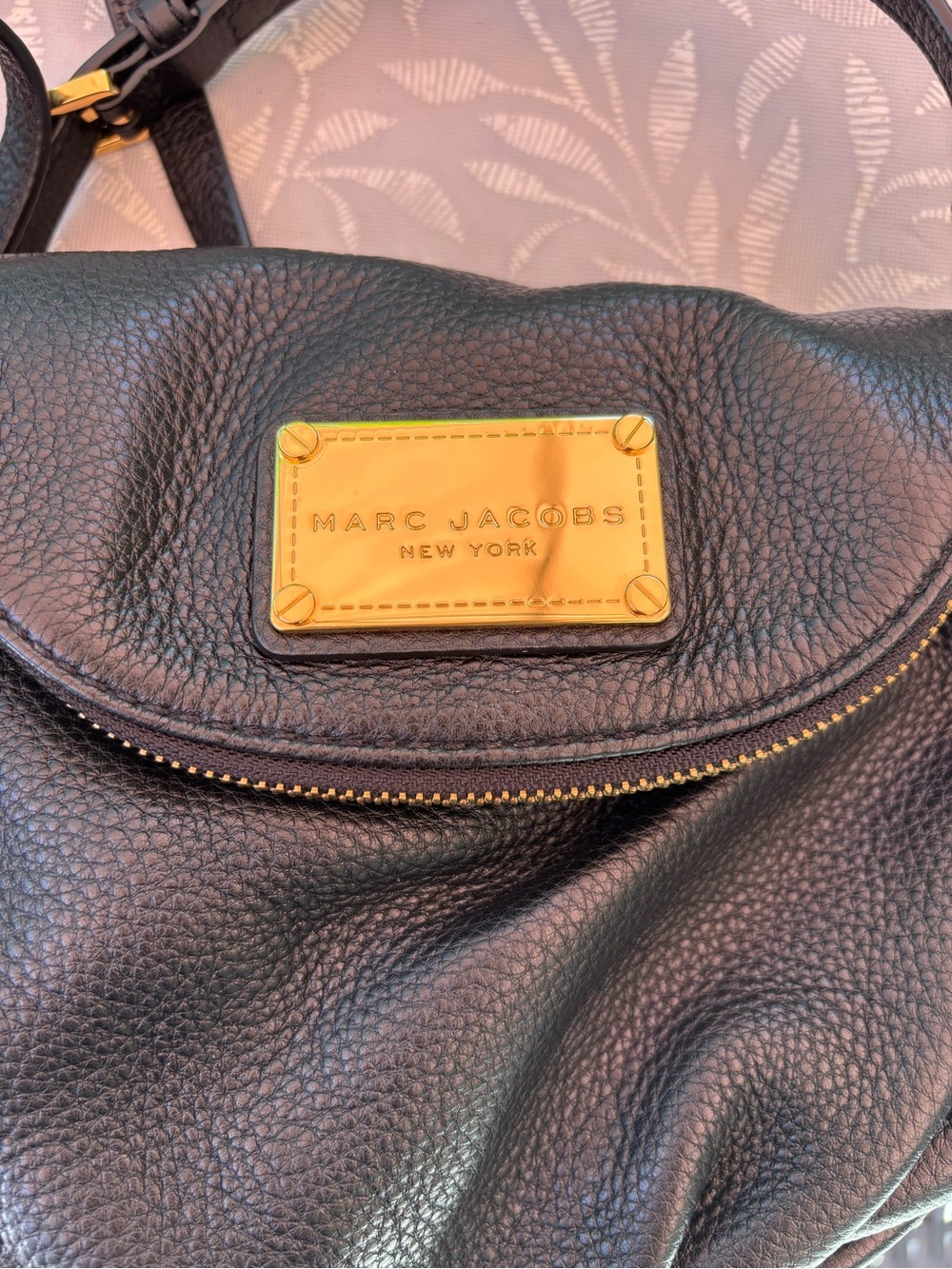 Marc Jacobs Black Pebbled Leather Shoulder Bag with Gold Plate